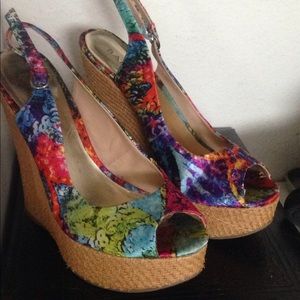 Bakers silk platform wedges